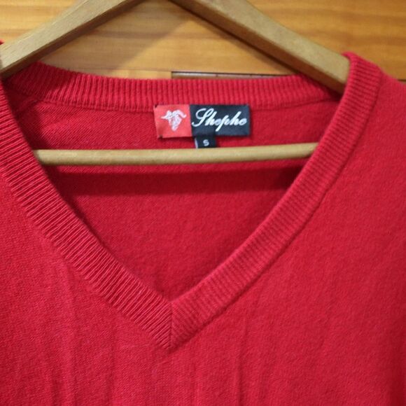 Shephe Vintage Red 100% Cashmere V-Neck Sweater Men’s small - Picture 4 of 12